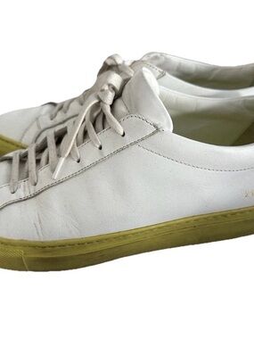 Common Projects White Leather Sneakers with Yellow-Green Sole